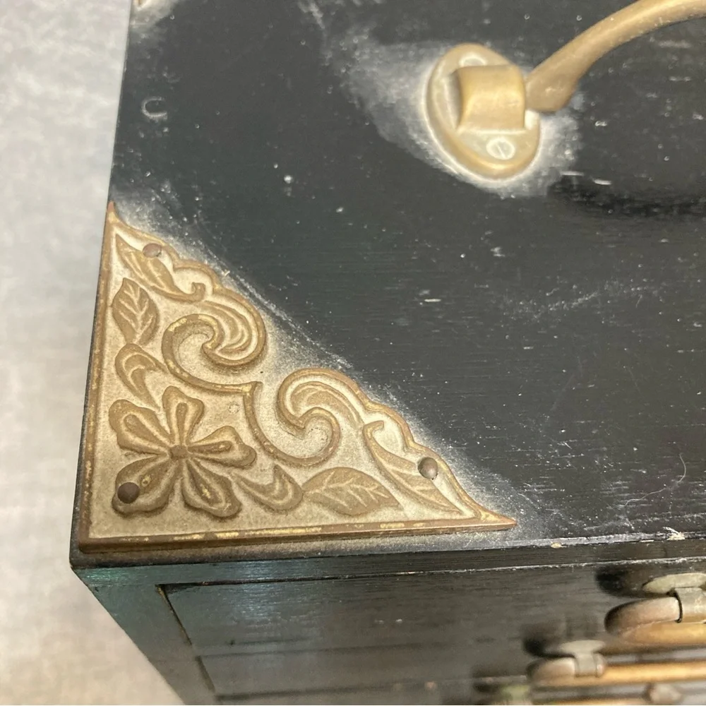 Vintage Japanese Tansu Jewelry Chest Box 4 Lined Drawers Antique Brass Hardware
